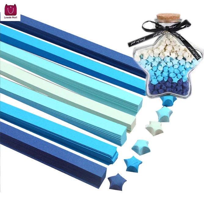 Bộ giấy DIY hình ngôi sao may mắn (540 tờ), nhiều màu sắc, quà tặng cho trẻ em, giấy phát sáng trong bóng tối.