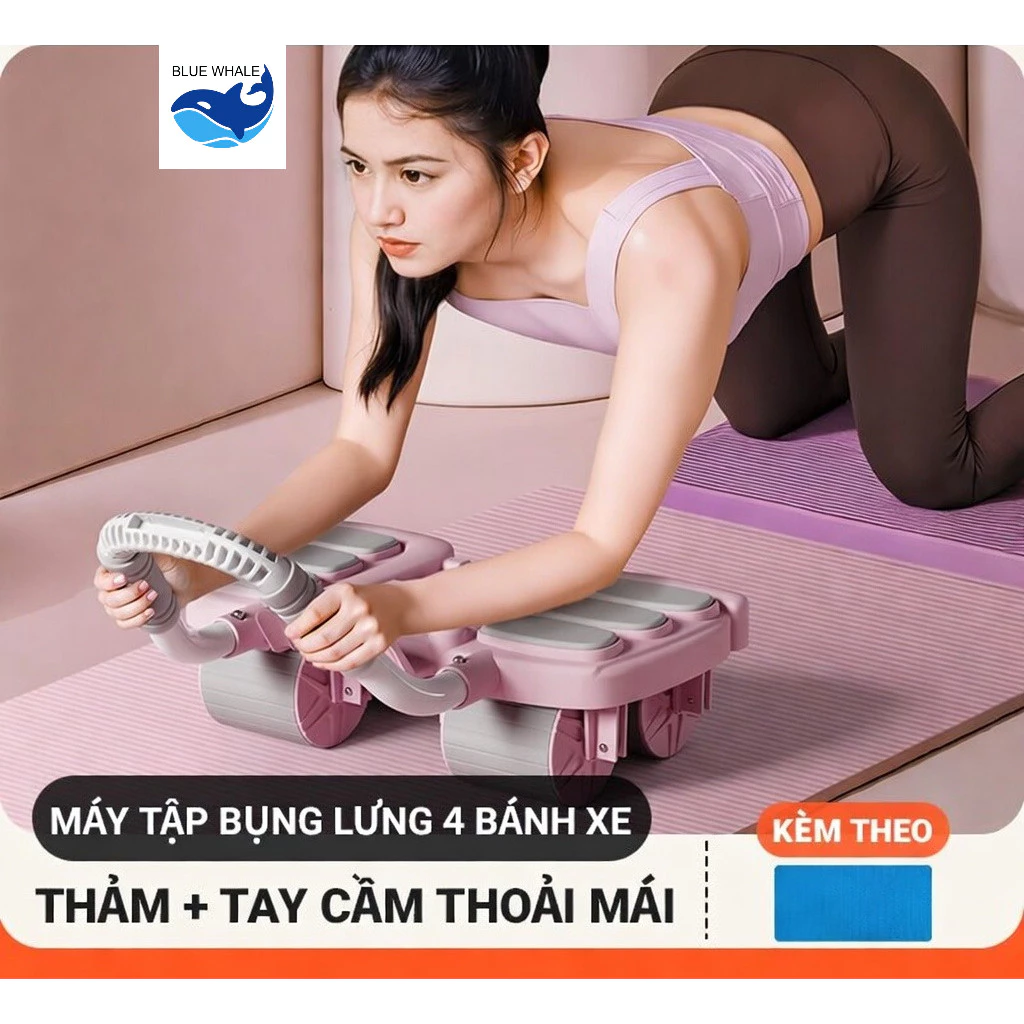 Máy Tập Bụng Con Lăn Tự Kéo Về Tích Hợp Trợ Lực Tặng Kèm Bánh Yoga