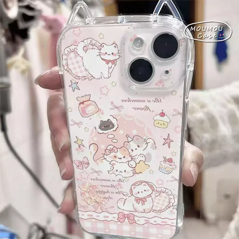 Ốp Lưng IPhone 17 16 11 15 13 12 14 Pro Max Air 16 7 8 15 14 Plus XR X XS Bìa mềm tai mèo trong suốt đáng yêu