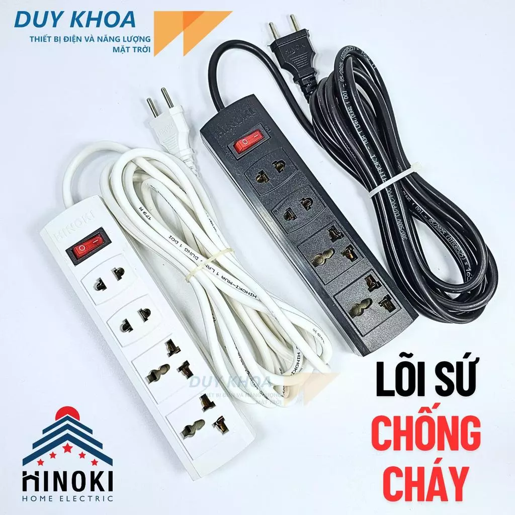 Ổ cắm điện 4 lõi sứ chống cháy 2200W HINOKI phù hợp tất cả đầu phích cắm