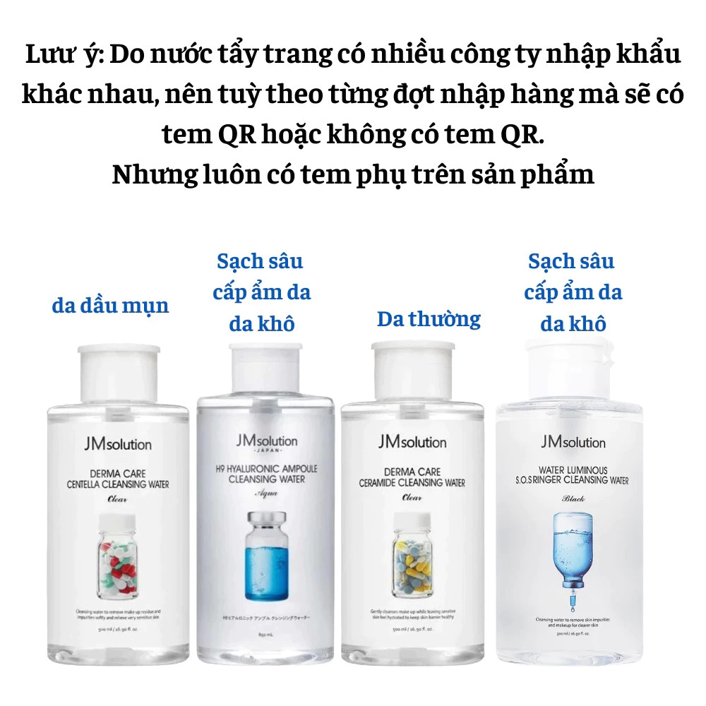 [Chính hãng] Nước Tẩy Trang JMsolution Hyaluronic Acid , Rau Má Centella , Ceramide JM Solution 500ml của Hàn Quốc