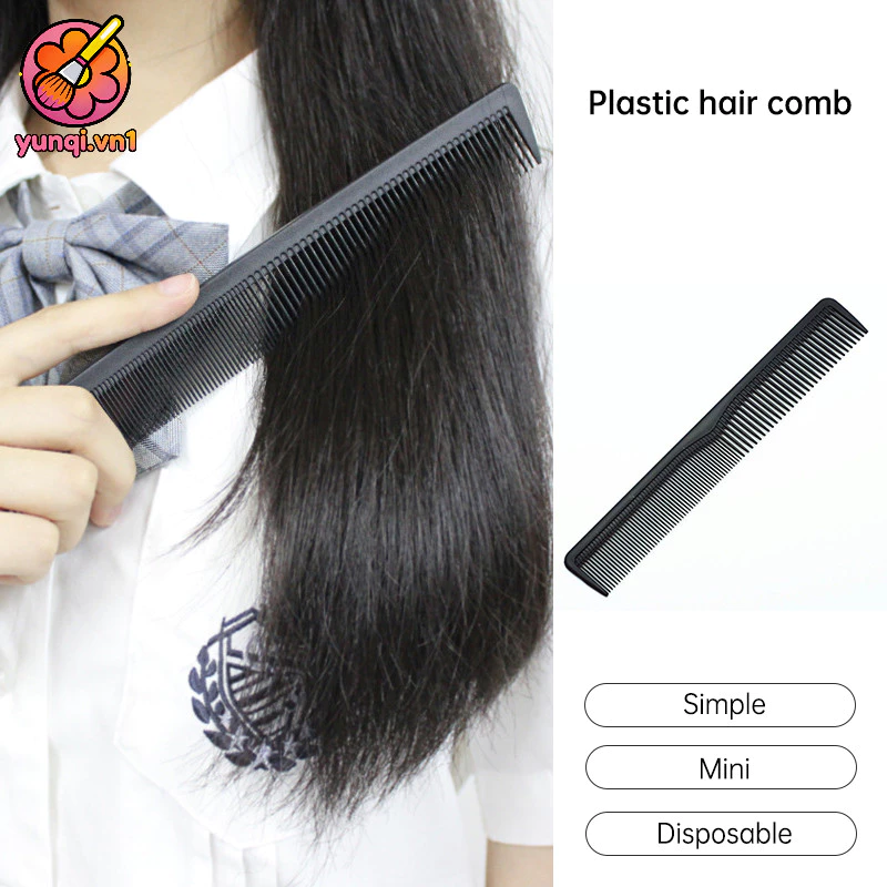 【yunqi】Lược chải tóc bằng nhựa lược răng thưa màu đen. lược hai đầu cầm tay tiện dụng hàng ngày