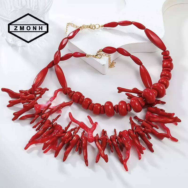 Vòng cổ san hô đỏ phóng đại, phong cách boho retro - Thời trang cho nữ và bé gái