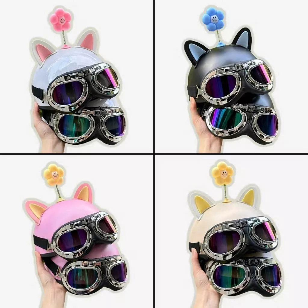 Mũ bảo hiểm kính phi công kèm phụ kiện gắn nón bảo hiểm cute