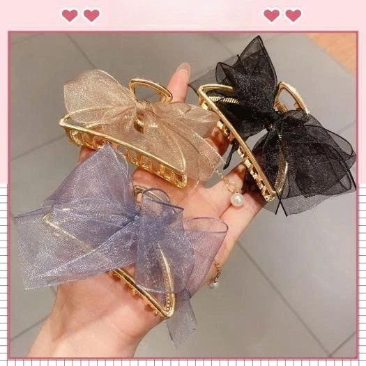Kẹp Tóc Càng Cua Kim Loại Hình Chữ D Đính Nơ Ren Xinh Xắn Thời Trang Phong Cách Hàn Quốc Dành Cho Bạn Nữ
