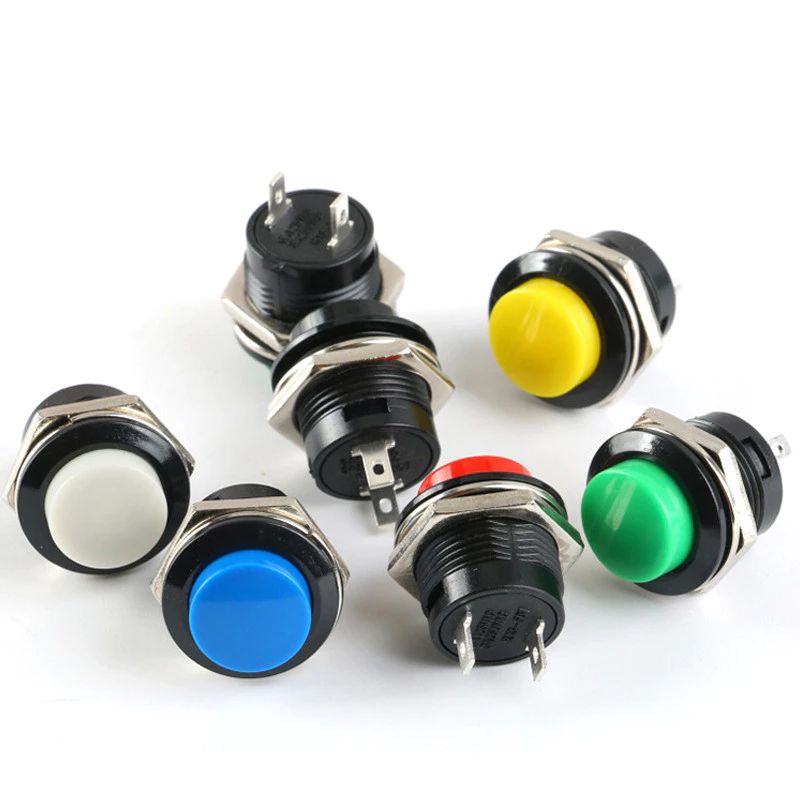 R13-507 Nút Nhấn Công Tắc 16mm Tròn Không Khóa Tự Cài Lại Công Tắc Nút Nhấn Điểm Swit