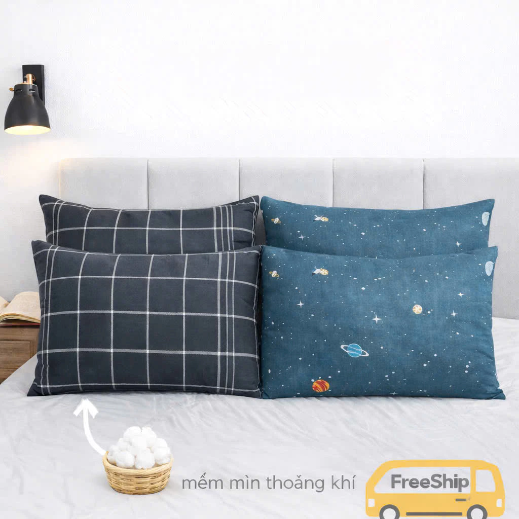 (Mua 1 được 4)Combo 4 ruột gối đầu poly cotton hoạ tiết xinh xắn, bông trắng tinh khiết kích kháng khuẩn thước 45*65