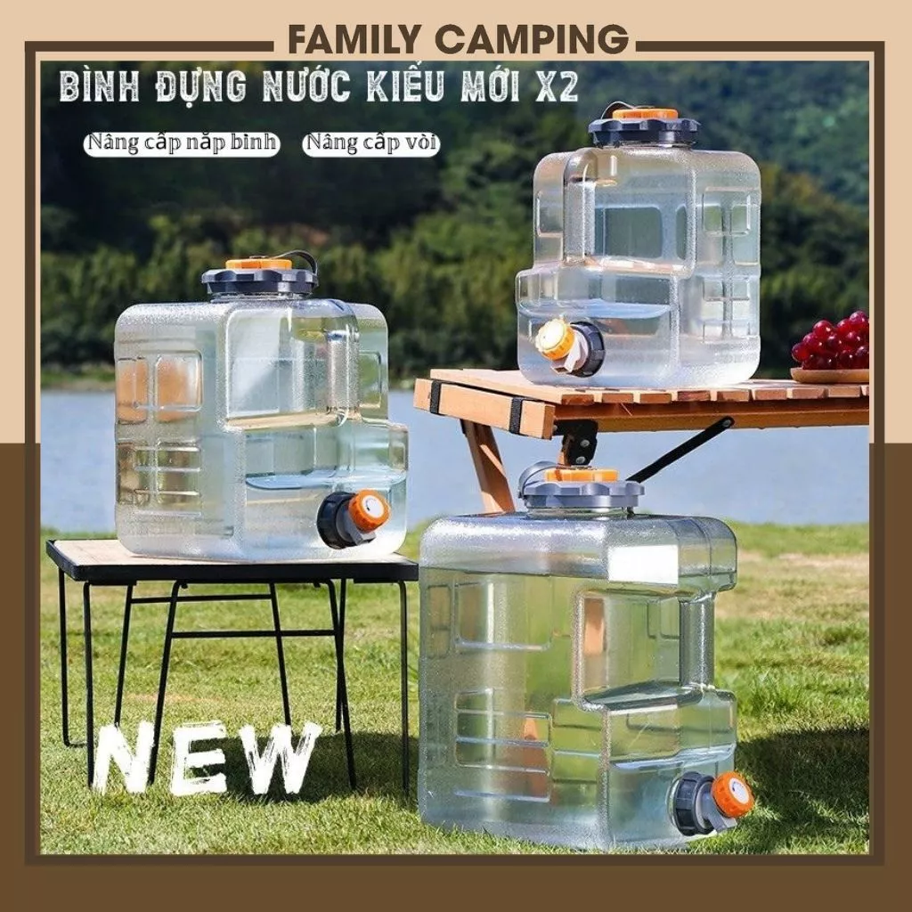 Bình đựng nước 8L/12L/15L/20L trong suốt, Xô đựng nước kiểu mới dùng gia đình dã ngoại (405-M2)...