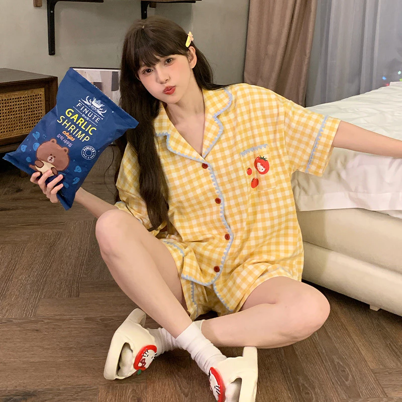 Bộ đồ ngủ nữ mát mẻ tay ngắn kẻ sọc dễ thương dành cho mùa hè