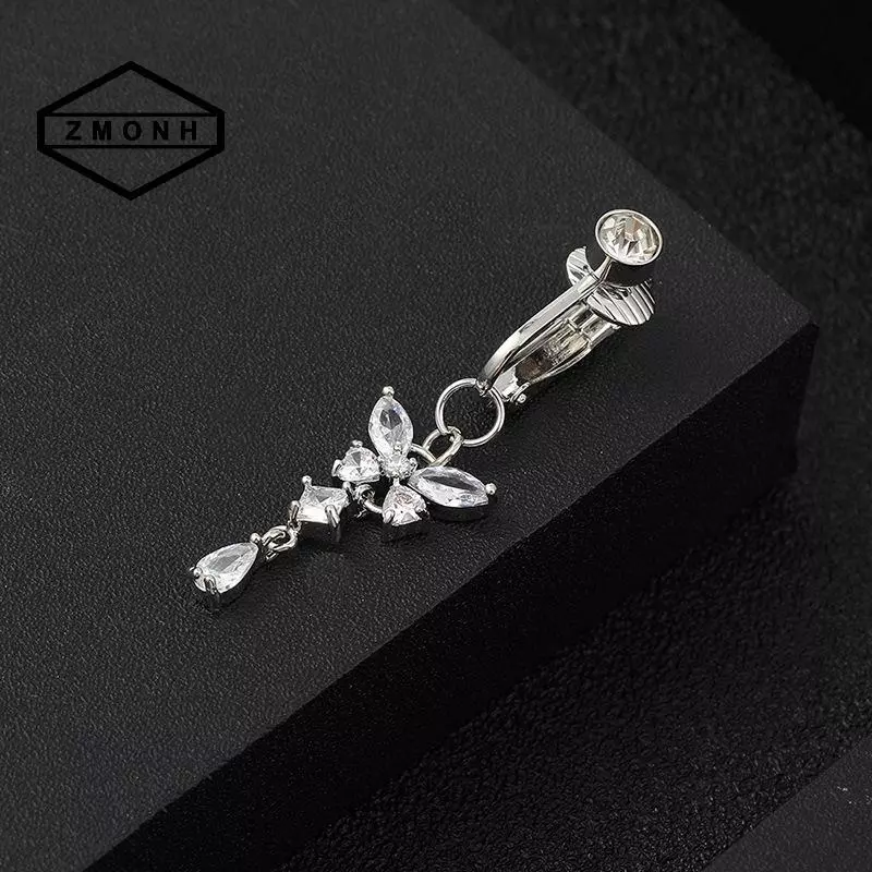 ZMONH Giả Bụng Giả Xỏ Bụng Kẹp Trên rốn Rốn Giả Pircing Sụn Bông Tai Kẹp Body Piercing Trang Trí * mới