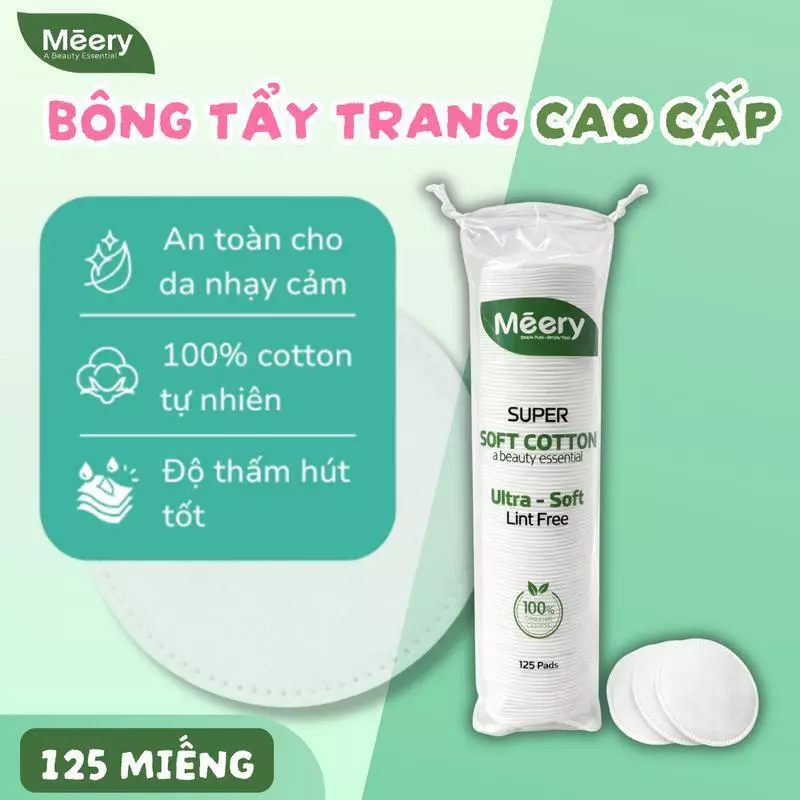 Bông Tẩy Trang MÉERY Chính Hãng,  Bông Tẩy Trang Meery 125 Miếng 100% Cotton Chính Hãng, BTT