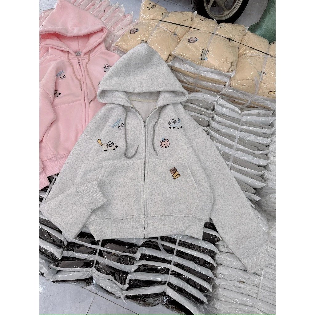 ÁO HOODIE NAM NỮ CÓ NÓN THÊU HAPPY MÈO CAT TÁO XSTT FASHION