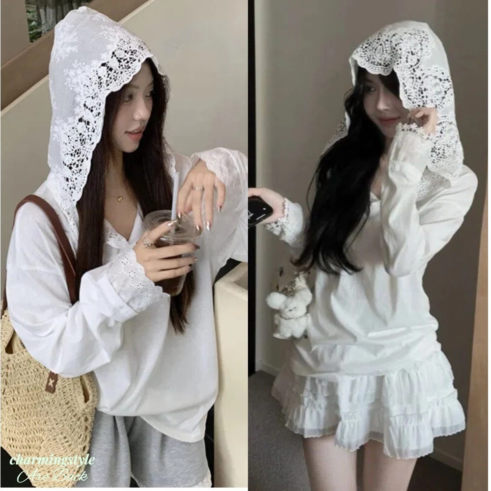 Áo Thun Nối Ren Hoa Dài Tay Mùa Hè Áo Thời Trang Mới Dành Cho Nữ