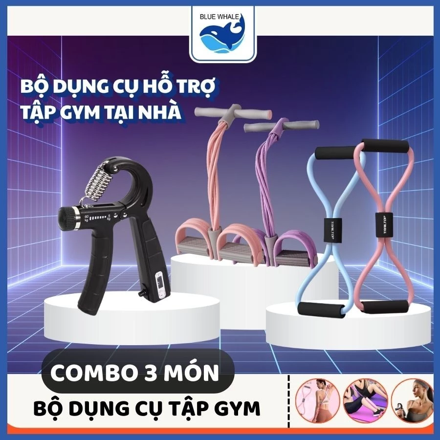 Combo 3 Món Tập Gym Tại Nhà, Dây Kháng Lực, Dây Kéo Đàn Hồi Tập Cơ Bụng, Kìm Bóp Cơ Tay