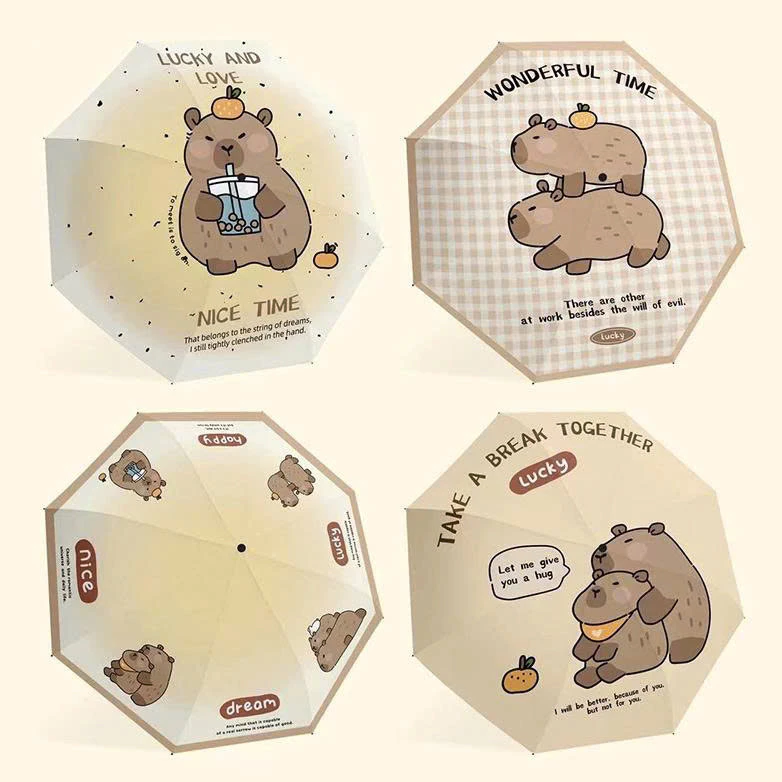 Ô dù gấp gọn, ô che mưa, che nắng chống tia UV hoạ tiết Chuột lang nước Capybara siêu đáng yêu