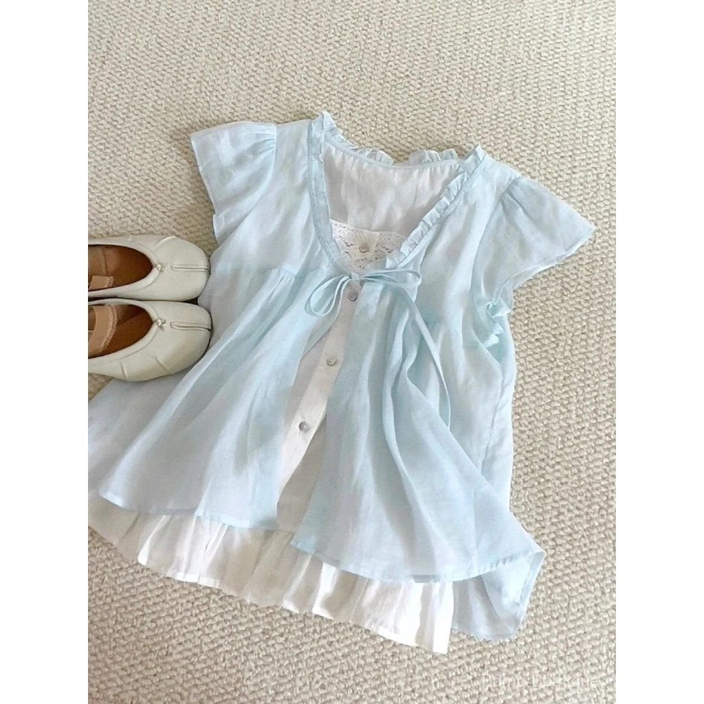 [Pre-Order]-]Áo hai mảnh giả ren phong cách Pháp, thiết kế retro, dáng rộng lười, sang trọng đa năng mẫu mới hàng QC