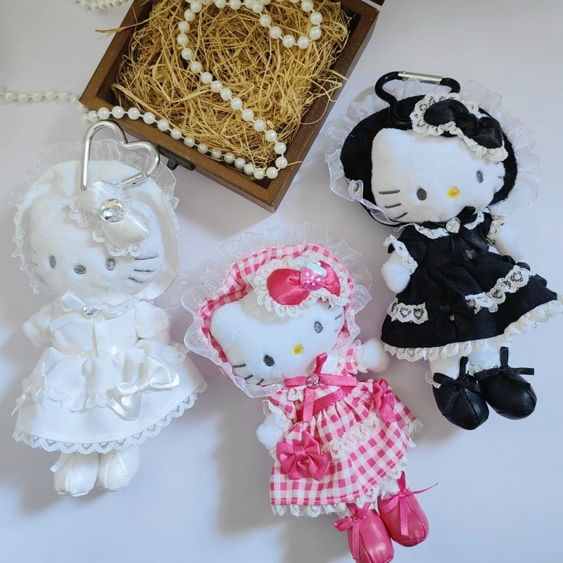 Kawaii Sanrio Hello Kitty Gothic Maid Series Đồ Chơi Sang Trọng KT Chân Dài Sang Trọng Móc Khóa Túi Mặt Dây Chuyền Trẻ Em Quà Tặng