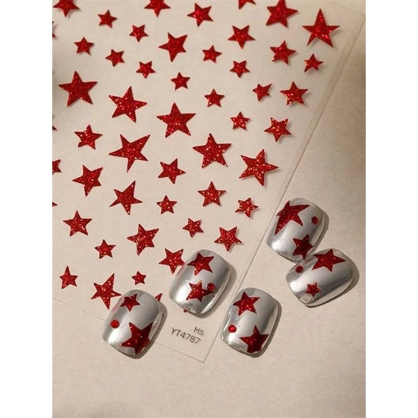 Sticker nail ngôi sao nhũ đỏ YT4787