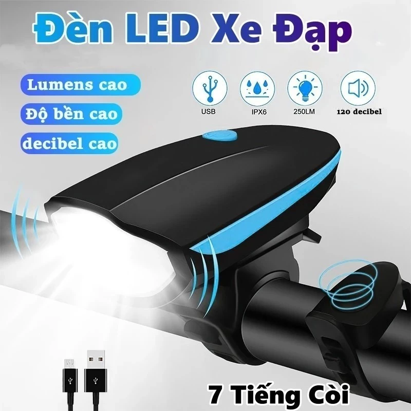Đèn Xe Đạp Siêu Sáng 3 Chế Độ kèm Còi To Chân Sạc USB Tiện Lợi (lắp được cả xe điện)