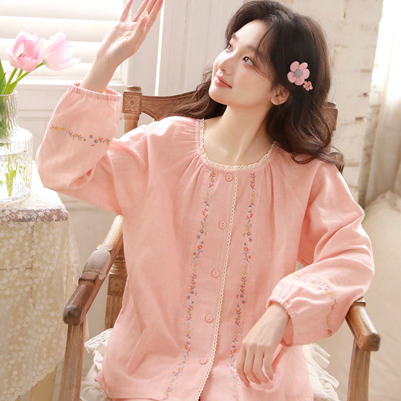 Bộ Đồ Ngủ Tay Dài Thêu Hoa Cho Nữ, Phù Hợp Xu Hướng Mới