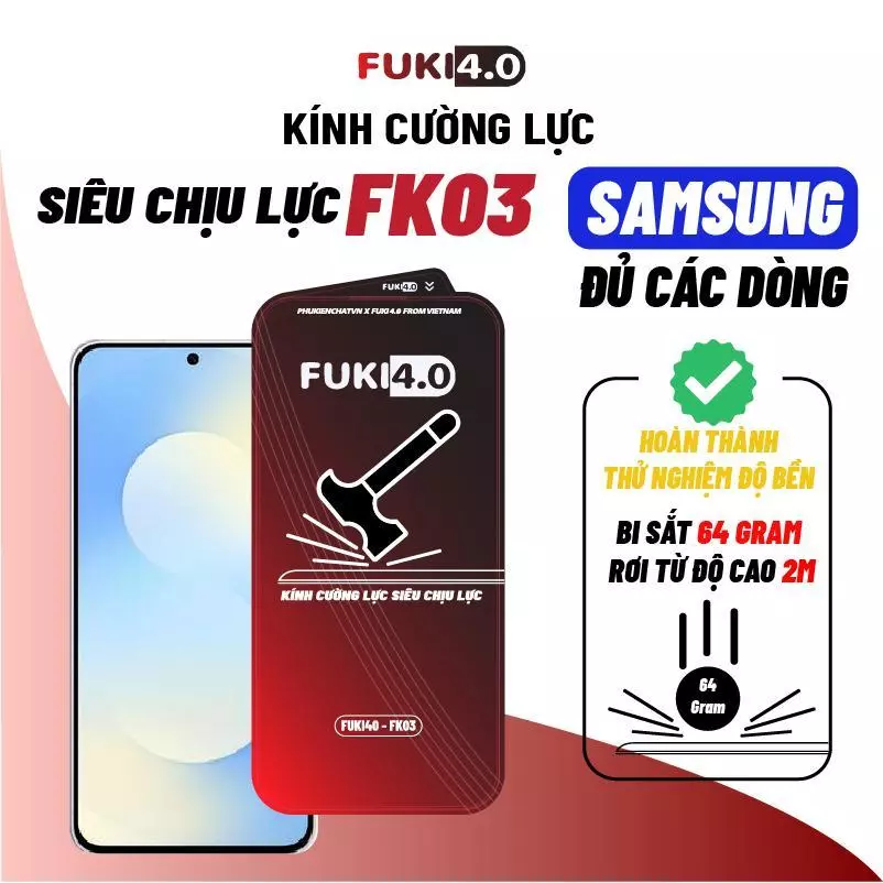 Kính cường lực siêu bền FUKI40 FK03 cho SAMSUNG a56 a36 a35 a07 a06 a05 a04 a12 a13 a14 a15 a16 a20 a30 a50 a23 a24 a25