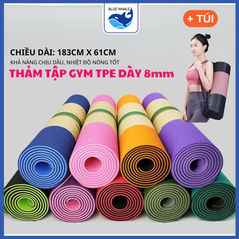 [TẶNG KÈM TÚI] Thảm Tập GYM Tập YOGA Tại Nhà 8mm 2 Lớp Chống Trơn Trượt Hàng Chất Lượng Cao