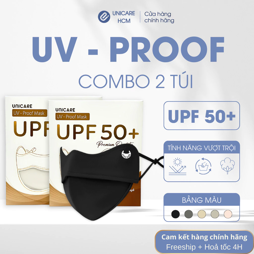 UNICARE Combo 2 Khẩu Trang UV ProofMask Chống Nắng, UPF 50+ Ngăn UV, Thun Lạnh Cao Cấp, Chính Hãng