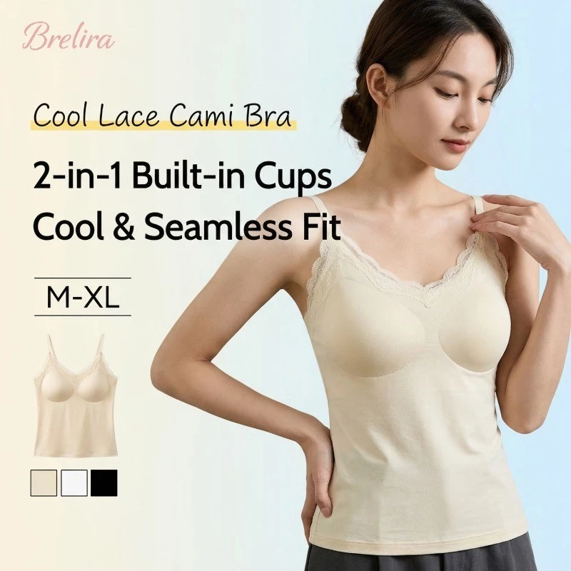 Áo lót hai dây bằng lụa băng Brelira, ren Pháp, không đường may, không vết hằn, dành cho nữ, có đệm ngực, mùa hè, giúp thon gọn, tôn dáng, thoáng khí.