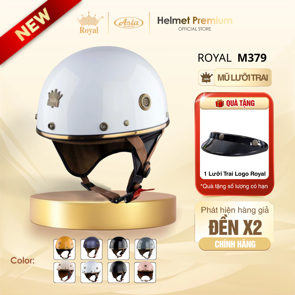 Mũ Bảo Hiểm Nửa Đầu Royal M379 Ốp Da + Lưỡi Trai Chính Hãng,Nón Bảo Hiểm 1/2 Style Vintage Nam Nữ