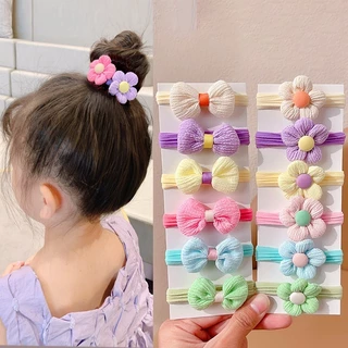 6PCS New Cute Sweet Flower Bow Girl Kids Elastic Hair Bands Children Hair Ties Princess Hair Accessories Baby Headwear