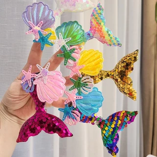 1PC New Cute Sequin Fishtail Shell Starfish Princess Baby Girls Hairpins Hair Clips Kids Headwear Children Hair Accessories