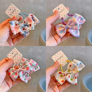 2PCS New Cute Sweet Cherry Bow Girl Kids Elastic Hair Bands Children Hair Ties Princess Hair Accessories Baby Headwear