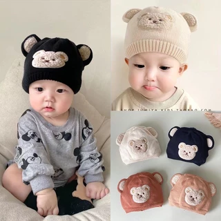 Mũ Beanie Dệt Kim Thêu Họa Tiết Tai Gấu Hoạt Hình Dễ Thương Giữ Ấm Mùa Thu Đông Cho Bé Trai Và Gái