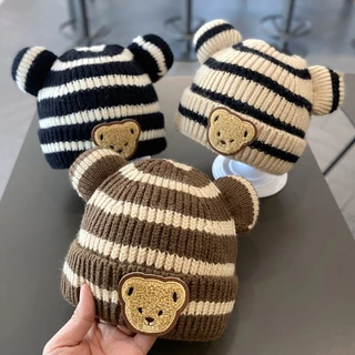 Mũ Len Beanie Giữ Ấm Tai Gấu Dễ Thương Cho Bé