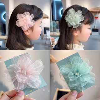 1 Kẹp Tóc Vải Organza Đính Hoa Dễ Thương Cho Bé Gái