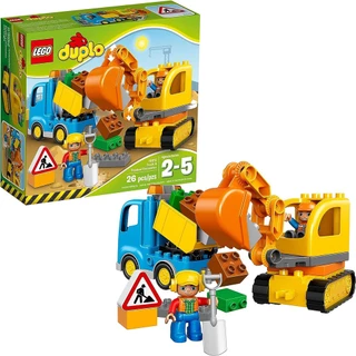 LEGO DUPLO Town Truck & Tracked Excavator 10812 Dump Truck and Excavator Kids Construction Toy with DUPLO Construction W