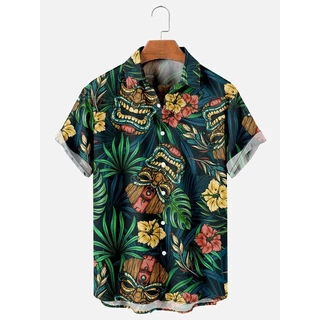 Áo sơ mi Hawaii 3d Nam oversized mùa hè giản dị áo sơ mi nam dạo phố mặc áo sơ mi nam đi biển tay ngắn phong cách rừng nhiệt đới