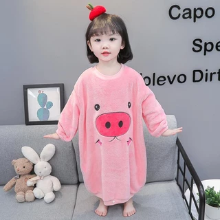 Bộ Đồ Ngủ Chất Cotton In Họa Tiết Hoạt Hình Chú Heo Dễ Thương Thời Trang Mùa Đông Cho Bé Gái