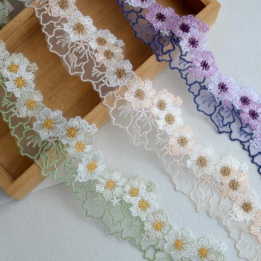 1 Yard Vải Ren Màu Trắng / Xanh Dương / Tím Rộng 6cm Dùng Để May Vá