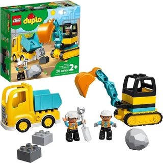 LEGO DUPLO Town Truck & Tracked Excavator Construction Vehicle 10931 Toy for Toddlers 2-4 Years Old Girls & Boys, Fine M