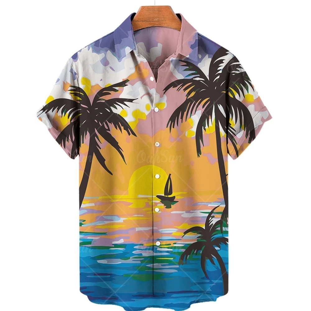 Áo Sơ Mi Tay Ngắn In Họa Tiết Cây Dừa 3d Phong Cách Hawaii Thời Trang Mùa Hè 2023 Cho Nam Size 5XL