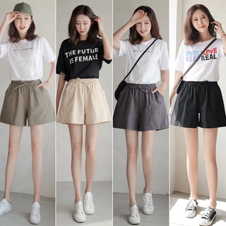 Quần Short Chữ A Ống Rộng Lưng Cao Bằng Vải Lanh Cotton Thời Trang Cho Nữ