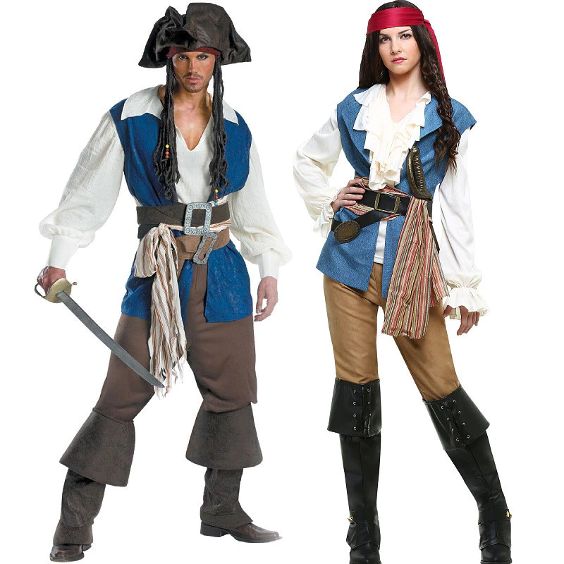 Halloween Trang Phục Hóa Trang Cướp Biển Vùng Caribe Trò Chơi Đồng Nhất Cặp Đôi Quần Áo Jack Sparrow Đội Trưởng Trang Phục Hóa Trang