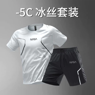 Quần Short Nam [Giảm 40%] Quần Crop Áo Thun Nam Bộ Đồ Thể Thao Thể Thao Mặc Nam Nhanh Khô Ice Silk Bộ Đồ Thể Thao Ngắn Tay Áo Thun Mùa Hè Thiết Bị Bóng Rổ Quần Short Huấn Luyện