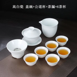 Bát trà Sancai Gaiwan Jing Bát trà Bộ trà Kung Fu [Giảm giá 40%] Sứ trắng Chaoshan Kung Fu Bộ trà gốm sứ Trà trắng nguyên chất Gaiwan Trà ấm trà Trọn bộ Căn hộ khách sạn gia đình