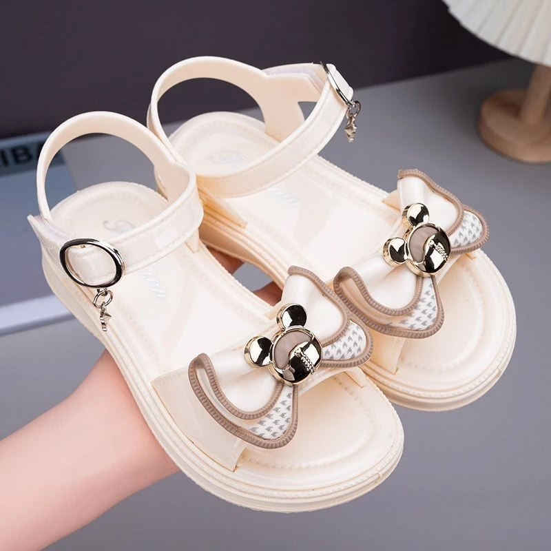 [Sản phẩm mới] Giày Sandal Nữ Phong Cách Mới Mùa Hè Giày Công Chúa Đế Mềm Thời Trang Nơ Giày Đi Biển Trẻ Em