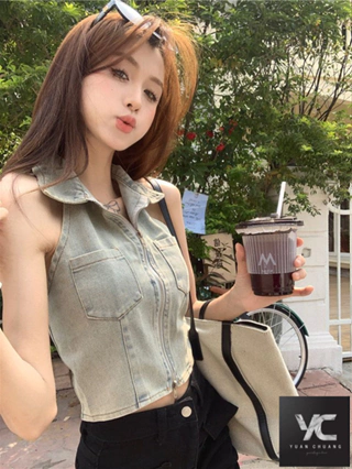 [Sản phẩm mới] Thiết kế áo Vest Denim mùa hè phong cách Hàn Quốc Slim-fit mỏng cổ dây đeo nhỏ dành cho nữ