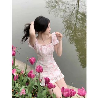 Pháp Sang Trọng Tình Yêu Đầu Tiên Pure Desire Váy Hoa Hồng Nữ Eo Nẹp Tính Khí Nhẹ Nhàng Mùa Hè 2022 Phong Cách Mới