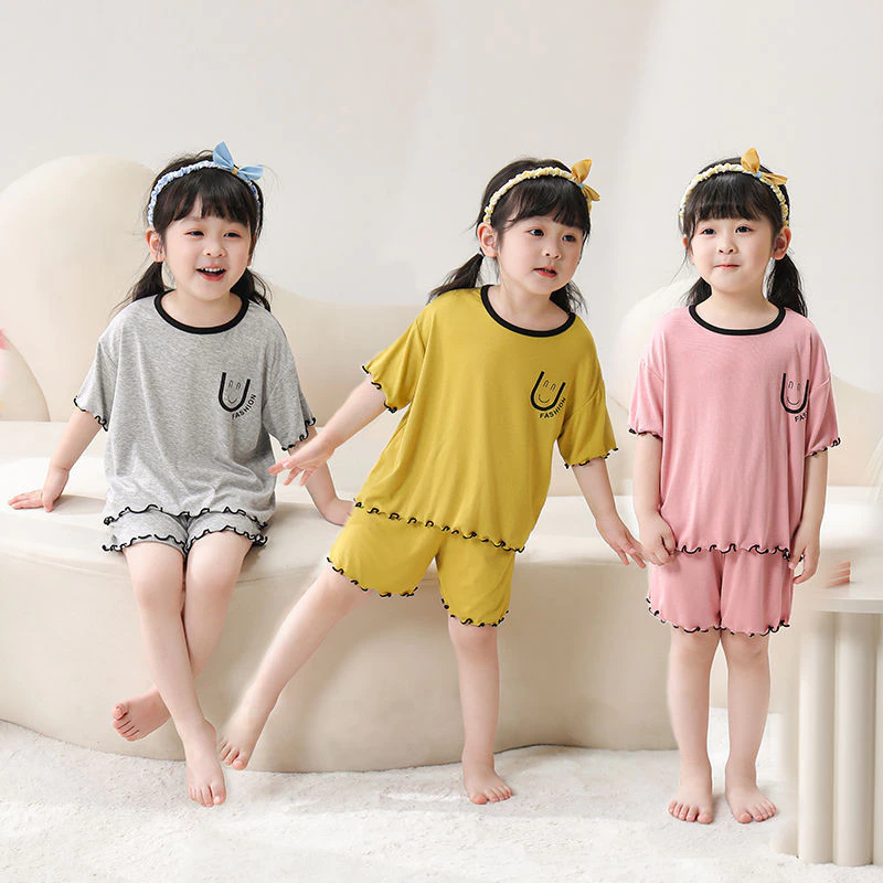 [Sản phẩm mới] Bộ đồ ngủ Modal phong cách mới mùa hè cho bé gái Bộ đồ mặc nhà ngắn tay mỏng phong cách bé gái