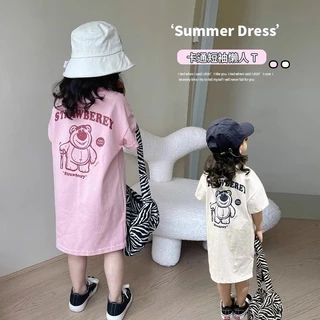 [Sản phẩm mới] Mùa hè Phong cách mới Phiên bản Hàn Quốc Váy mùa hè cho bé gái Áo thun ngắn tay in hình trẻ em Đầm thời trang thông thường